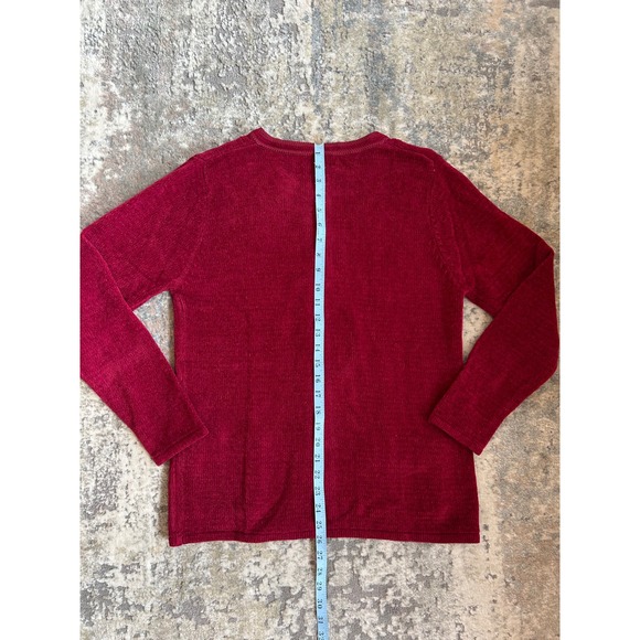 VTG Berry wine Red‎ button down embroidered burgandy floral beaded cardigan M - Picture 4 of 5